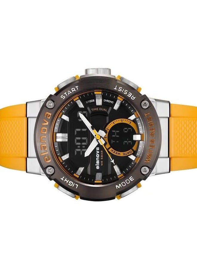 إيلانوفا ساعة يد رقمية وتناظرية بتصميم رياضي، مقاومة للماء حتى 5 بار، مزودة بتوقيت مزدوج وحزام سيليكون متين، طراز EL71 - Image 4