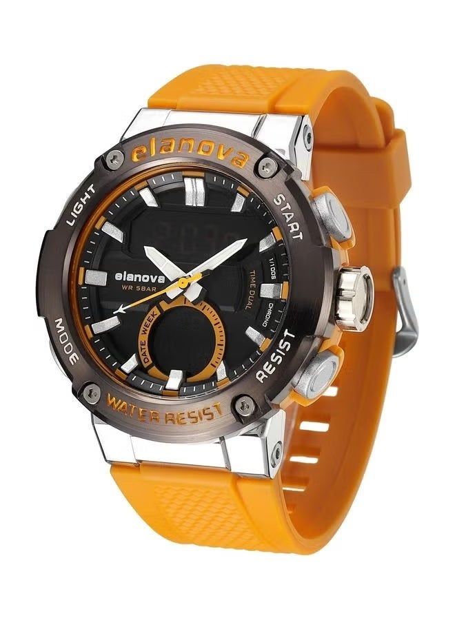 إيلانوفا ساعة يد رقمية وتناظرية بتصميم رياضي، مقاومة للماء حتى 5 بار، مزودة بتوقيت مزدوج وحزام سيليكون متين، طراز EL71 - Image 3