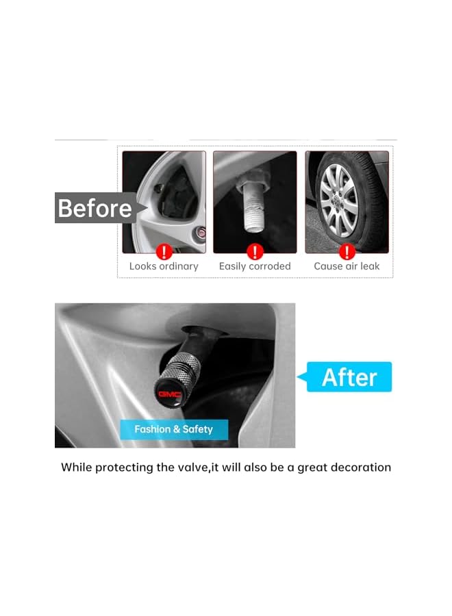 S-TOP Tire Valve Stem Cap for GMC Metal Tire Stem Cover with Belt O-Ring Air caps Sports Accessories 4 Pieces (Black) - Image 1