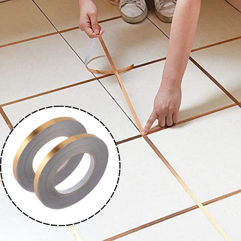 D-Fix DFix 1PCS Tile Gap Sticker Waterproof 50 Meters Golden Tape Selfadessive Tile Stickers for Flooring Tile Decoration Tape Gap Sealing Tape Strip 1cm x 50m Golden  - Image 2