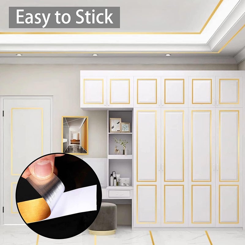 D-Fix DFix 1PCS Tile Gap Sticker Waterproof 50 Meters Golden Tape Selfadessive Tile Stickers for Flooring Tile Decoration Tape Gap Sealing Tape Strip 1cm x 50m Golden  - Image 5