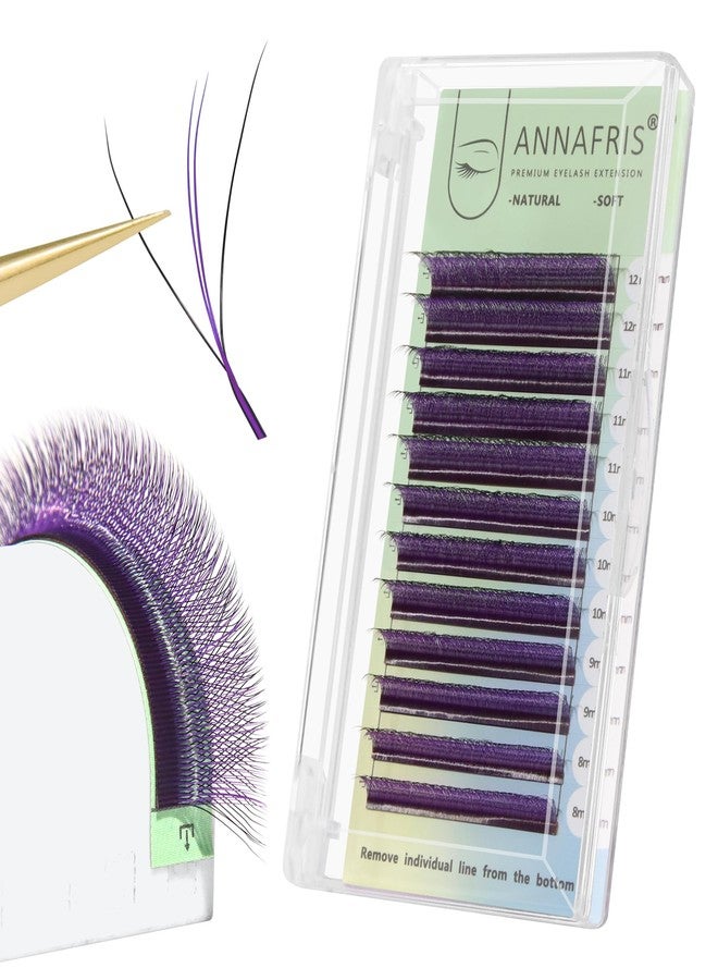 ANNAFRIS 3D W Shape Purple Dual Core Premade Fan Eyelash Extensions Volume 2 Tips False Lashes Faux Mink Matte Black Cluster Lash Extensions(0.07 C,8-15mm Purple) - Image 1