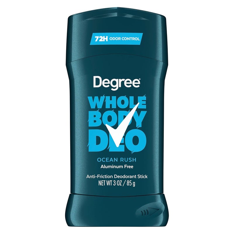 Degree Men Whole Body Deodorant Stick Glides on Clear  Absorbs Sweat Ocean Rush Scent Aluminum Free 72H Odor Protection 3 oz