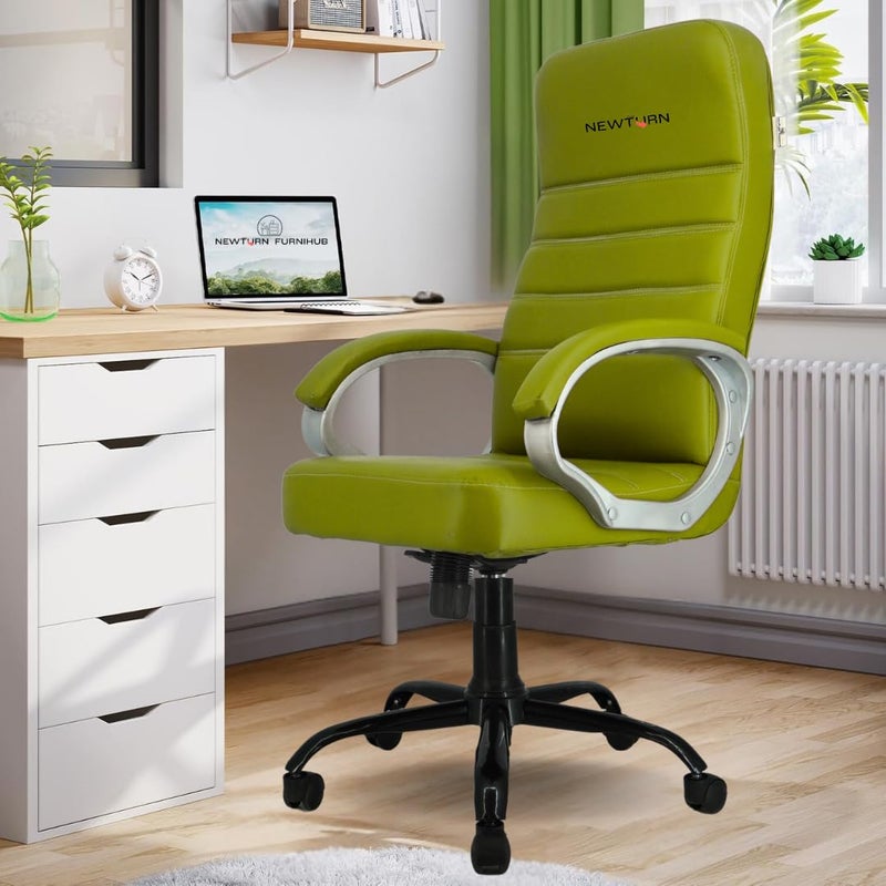 NEWTURN NEWTURN Rolex HIGH Back Pre Assembled with Heavy Duty Metal Stand Premium Leather Ergonomic Boss Revolving Chair with1 Years Warranty Parrot_Green_Rexine 