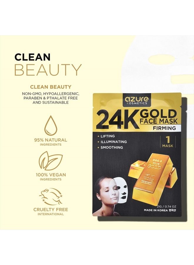 Azure Cosmetics AZURE 24K Gold Firming Face Mask- Anti Aging, Hydrating, Toning & Firming Facial Mask - Helps Reduce Wrinkles & Fine Lines - With Hyaluronic Acid & Collagen - Skin Care Made in Korea - 5 Pack - Image 5