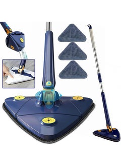 360° Rotatable Adjustable Cleaning Mop Extendable Triangle Mop with Long Handle Hand Twist Quick Dry Mop Multifunctional Microfiber Wet and Dry Mop for Floor Wall with 3 Replacement Pads (Blue)