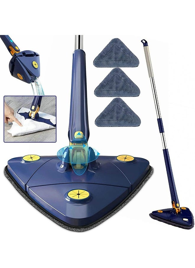Hihonor 360° Rotatable Adjustable Cleaning Mop Extendable Triangle Mop with Long Handle Hand Twist Quick Dry Mop Multifunctional Microfiber Wet and Dry Mop for Floor Wall with 3 Replacement Pads (Blue)  - Image 1