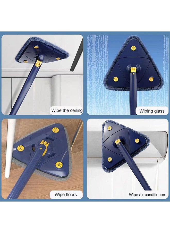 Hihonor 360° Rotatable Adjustable Cleaning Mop Extendable Triangle Mop with Long Handle Hand Twist Quick Dry Mop Multifunctional Microfiber Wet and Dry Mop for Floor Wall with 3 Replacement Pads (Blue)  - Image 2