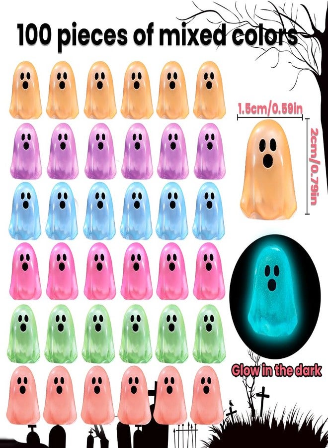 DULEFUN 100pcs Halloween Mini Ghosts Figures, Luminous Small Little Resin Ghost Figurines to Hide Glow in The Dark Tiny Statue for Halloween Party Favors Dollhouse Decorations Toys - Image 3
