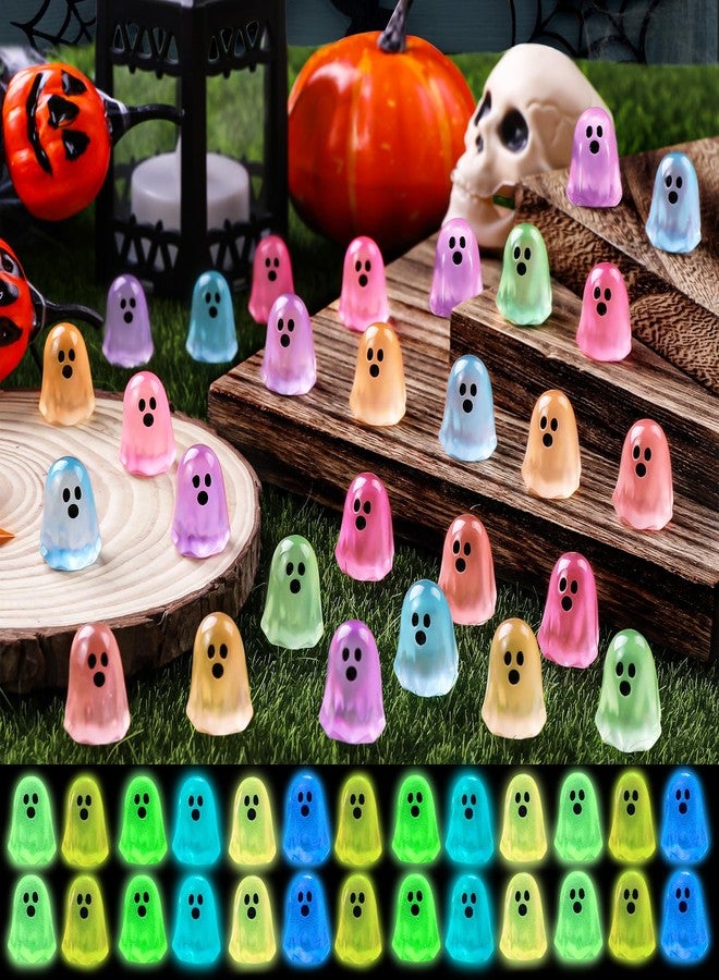DULEFUN 100pcs Halloween Mini Ghosts Figures, Luminous Small Little Resin Ghost Figurines to Hide Glow in The Dark Tiny Statue for Halloween Party Favors Dollhouse Decorations Toys - Image 1