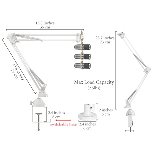 GEEKRIA for Creators Microphone Arm Compatible with Rode PodMic NTUSB NT1A NT1 Mic Arm with Tabletop Flange Mount Suspension Stand Mic Scissor Arm Desk Mount Holder White - Image 3