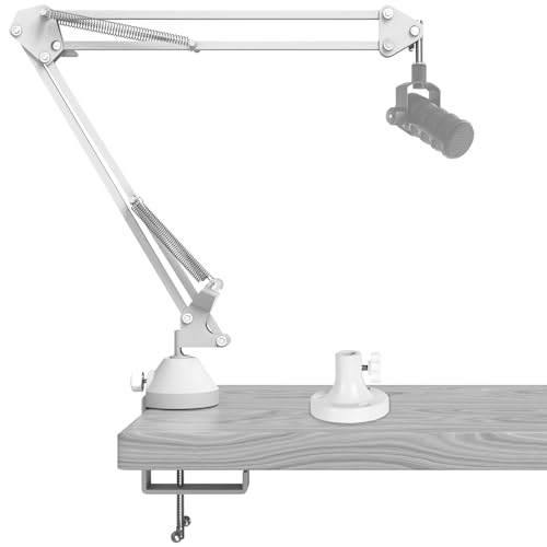GEEKRIA for Creators Microphone Arm Compatible with Rode PodMic NTUSB NT1A NT1 Mic Arm with Tabletop Flange Mount Suspension Stand Mic Scissor Arm Desk Mount Holder White - Image 1