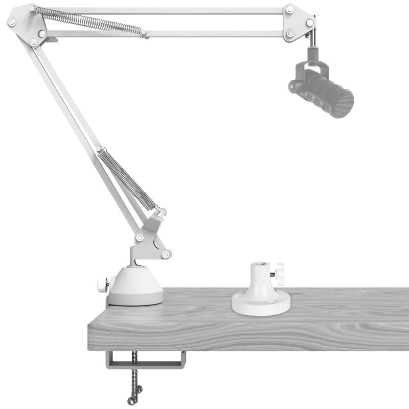 GEEKRIA for Creators Microphone Arm Compatible with Rode PodMic NTUSB NT1A NT1 Mic Arm with Tabletop Flange Mount Suspension Stand Mic Scissor Arm Desk Mount Holder White - Image 2