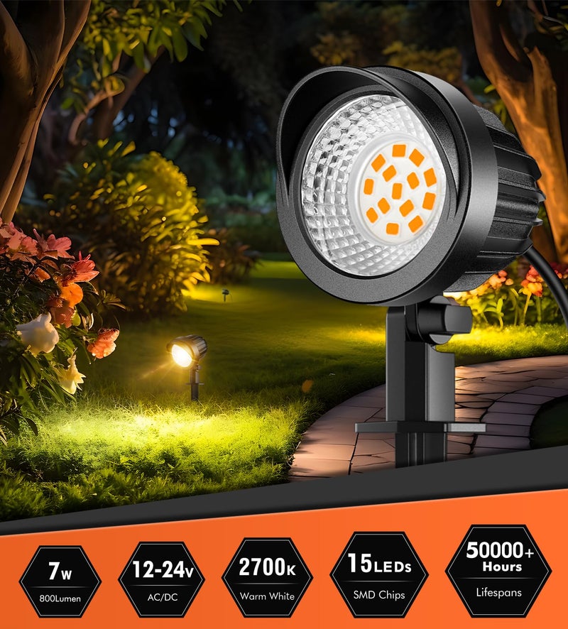 MEIKEE 7W 800lm Landscape Lighting, DC/AC 12V 24V Low Voltage Landscape Lights, 2700K Warm White IP66 Waterproof Outdoor Garden Pathway Yard Lights (8 Pack with Connectors) - Image 2