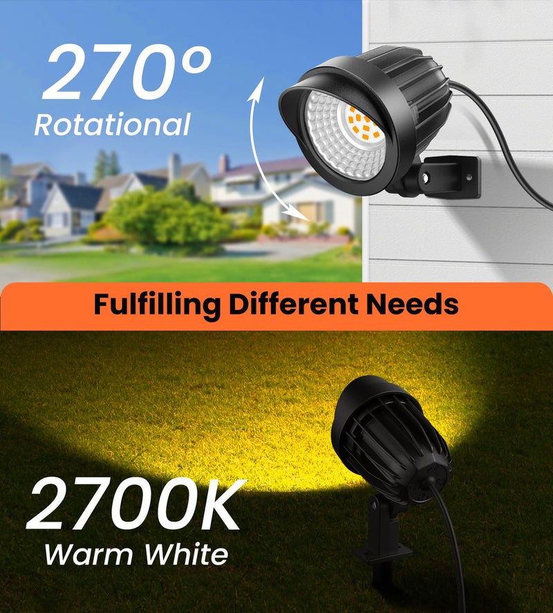 MEIKEE 7W 800lm Landscape Lighting, DC/AC 12V 24V Low Voltage Landscape Lights, 2700K Warm White IP66 Waterproof Outdoor Garden Pathway Yard Lights (8 Pack with Connectors) - Image 3