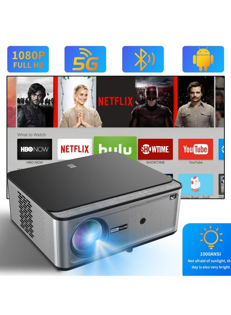 Sky Shine M7 4K Supported Android Projector 1000 ANSI – Full HD 1080P Smart Home Cinema with Dolby Sound, 5G WiFi, Bluetooth & Built-in Apps