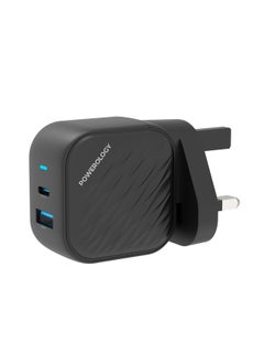 أسود - شاحن حائط بمنفذين - USB-C وUSB-A