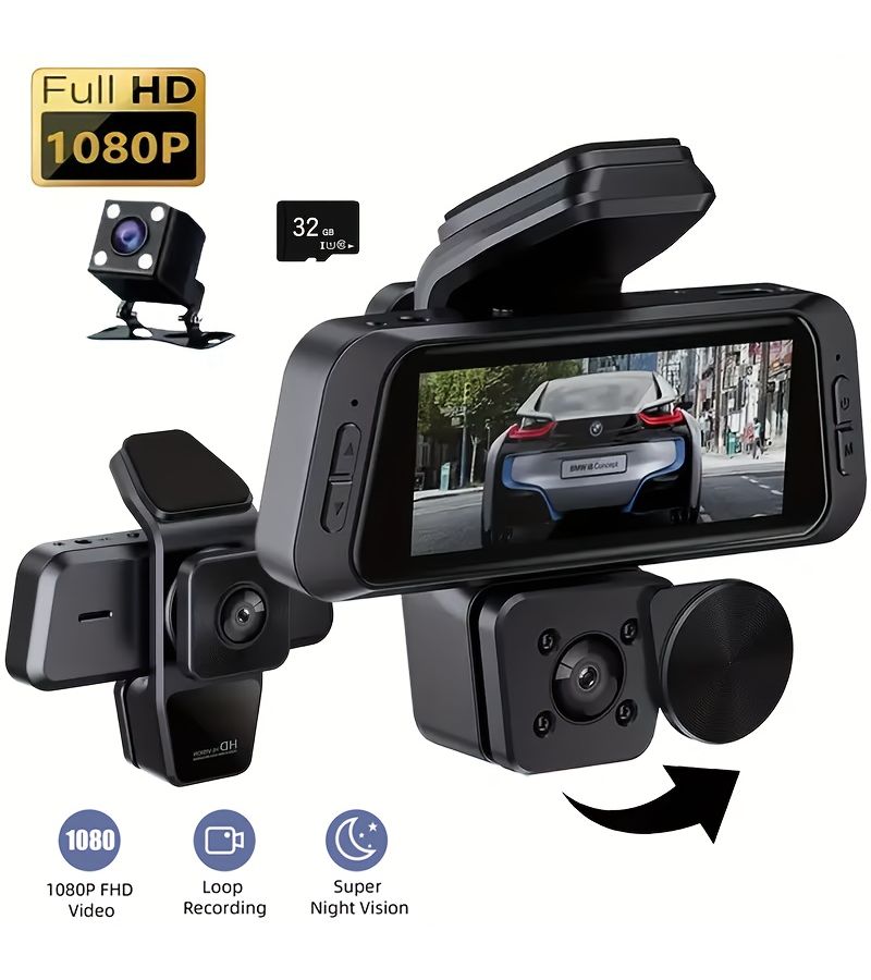 مسجل سيارة 360 درجة كامل مع رؤية ليلية بدقة 1080p طراز S3 بعدسة قابلة للدوران وبطاقة 32 جيجابايت - Image 4