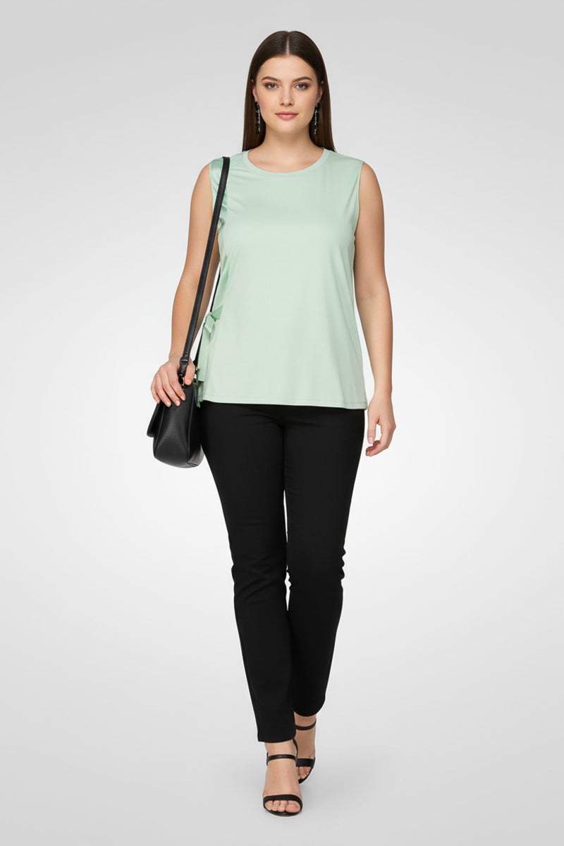 TWINSET Women Round Neck Sleeveless Plain Tank Top, Pastel Green - Image 1