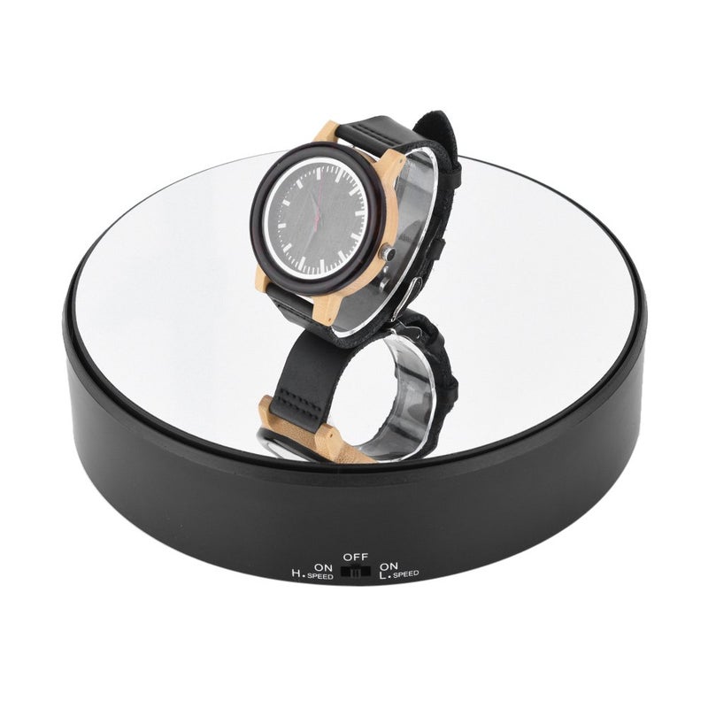 Rotating Display Stand Speed Adjustable Electric 360 Turntable Display Holder Mirror Motorized Revolving Base Battery Powered for Displaying Jewelry Watch Digital Photography