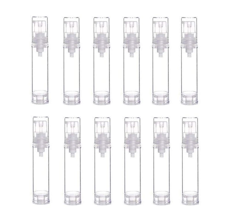 Elandy 12Pcs Portable Empty Refillable Clear Plastic Airless Vacuum Pump Bottle Cosmetic Make-up Cream Lotion Sample Packing Toiletries Liquid Storage Container Vial Jars(10ml/0.34oz) - Image 1