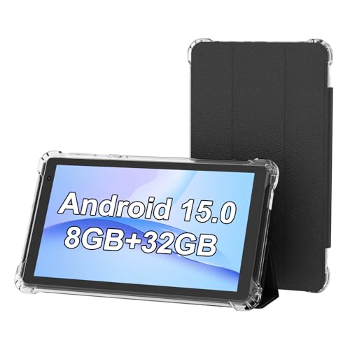 PEICHENG Tablet with Protective Case, 7" IPS 1024 * 600 Android 15.0 Tab PC RAM 8GB(3+5Expand)+ROM 32GB Bluetooth 5.0 WiFi6 2.4G+5G 2MP+5MP Dual Cameras (Black) - Image 1