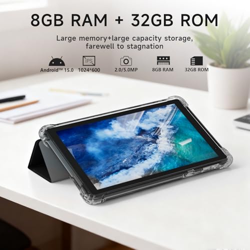 PEICHENG Tablet with Protective Case, 7" IPS 1024 * 600 Android 15.0 Tab PC RAM 8GB(3+5Expand)+ROM 32GB Bluetooth 5.0 WiFi6 2.4G+5G 2MP+5MP Dual Cameras (Black) - Image 5