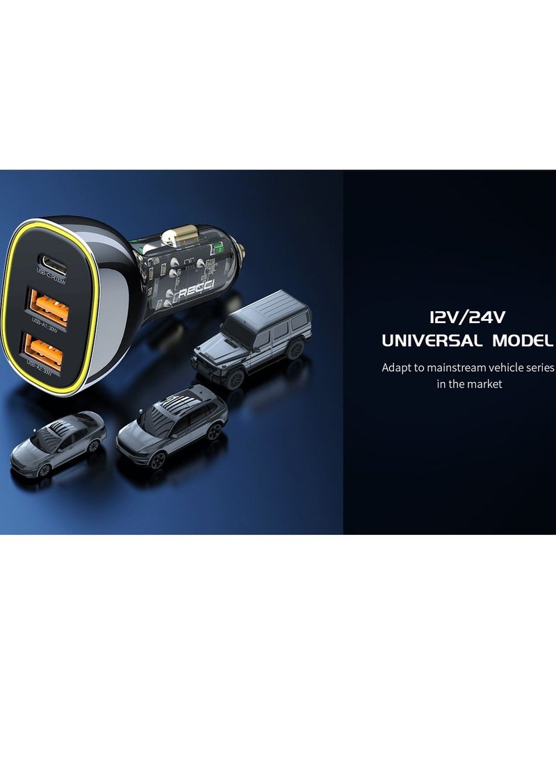 Recci 93W Super Fast Car Charger PD3.0 Qualcomm Quick Charger 3.0 With 3 Port, Type-C 33W, USB 30W and USB 30W for iPhone Samsung And Other Fast Charging Phones - Image 5