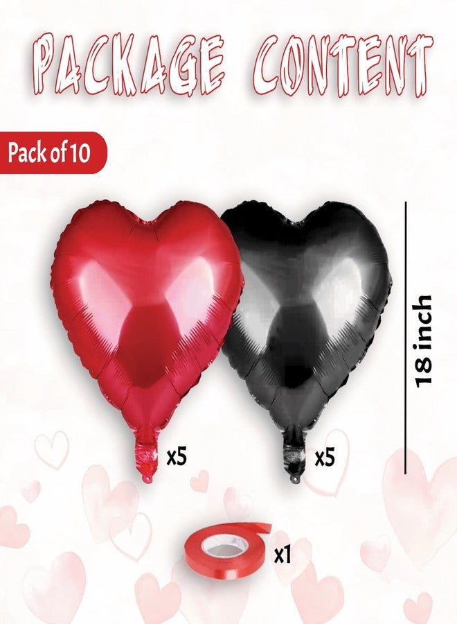 AMFIN (Pack of 10) 18 Inch Heart Foil Balloons - Red & Black - Image 2