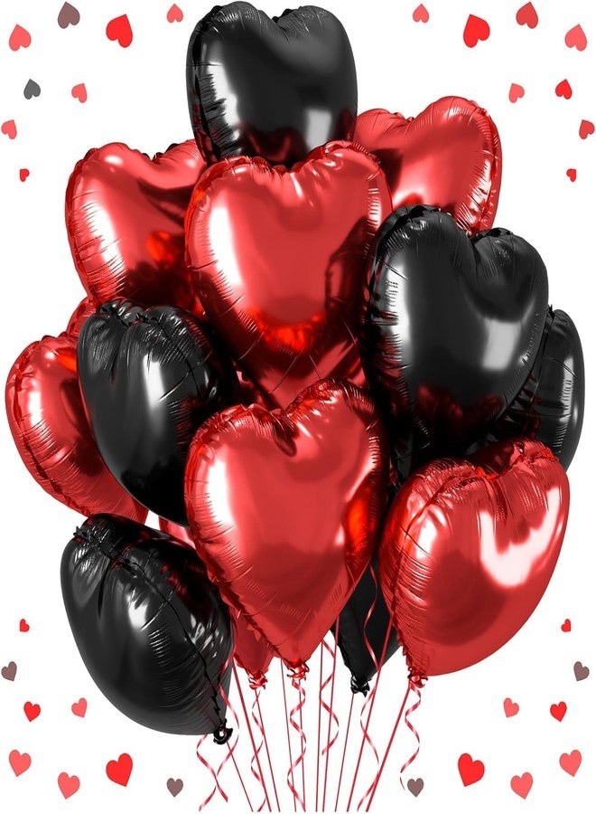 AMFIN (Pack of 10) 18 Inch Heart Foil Balloons - Red & Black - Image 1