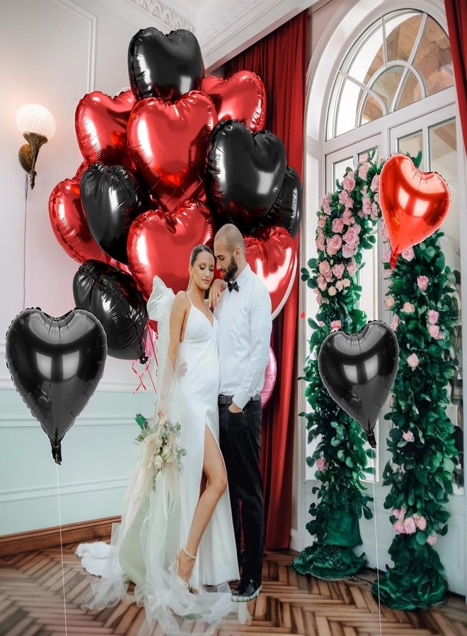 AMFIN (Pack of 10) 18 Inch Heart Foil Balloons - Red & Black - Image 5