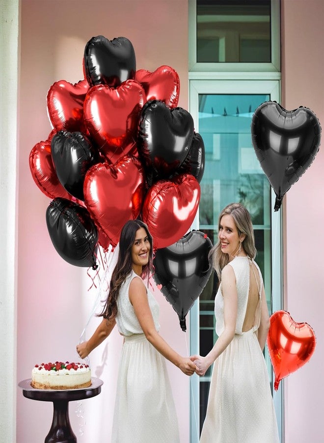 AMFIN (Pack of 10) 18 Inch Heart Foil Balloons - Red & Black - Image 3