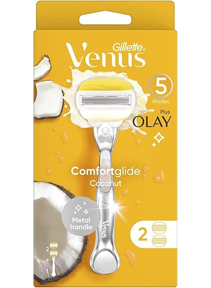 جيليت-فينوس ماكينه حلاقة نسائية 5 شفرات بلمسة اولاي برائحة جوز الهند مع 2 رأس اضافية - Image 1