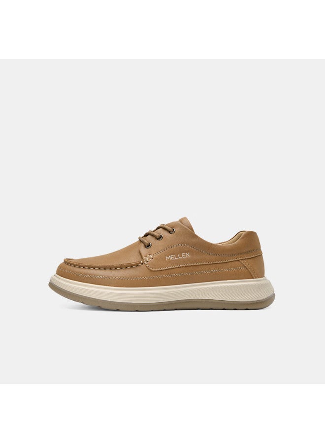 Mellen Soft Sole Lace-up Casual Leather Shoes Versatile Comfortable Breathable Durable Dad Shoes Mu767811 Light Brown Size 37 - Image 1