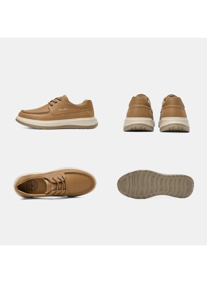 Mellen Soft Sole Lace-up Casual Leather Shoes Versatile Comfortable Breathable Durable Dad Shoes Mu767811 Light Brown Size 37 - Image 3