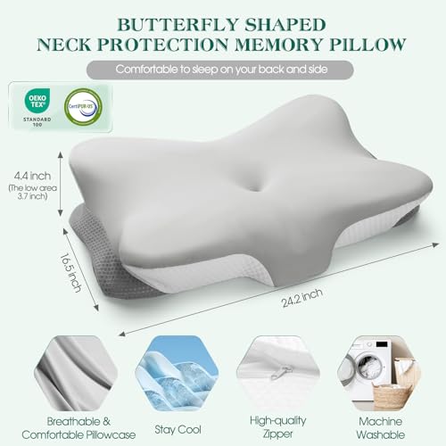 LTHTRADE Cervical Pillow for Neck Pain Relief - Ergonomic Memory Foam Contour Pillows with Cooling Cover & Adjustable Heights, Orthopedic Cervical Pillow for Side, Back & Stomach Sleepers (Grey) - Image 5