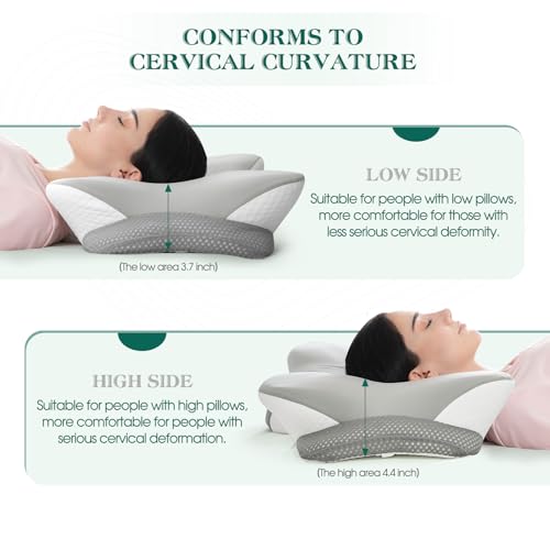 LTHTRADE Cervical Pillow for Neck Pain Relief - Ergonomic Memory Foam Contour Pillows with Cooling Cover & Adjustable Heights, Orthopedic Cervical Pillow for Side, Back & Stomach Sleepers (Grey) - Image 3