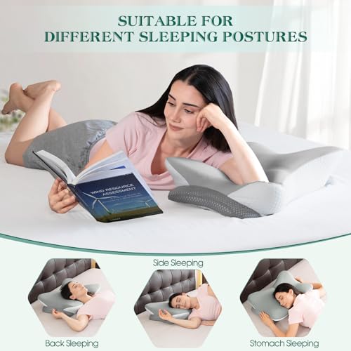 LTHTRADE Cervical Pillow for Neck Pain Relief - Ergonomic Memory Foam Contour Pillows with Cooling Cover & Adjustable Heights, Orthopedic Cervical Pillow for Side, Back & Stomach Sleepers (Grey) - Image 4