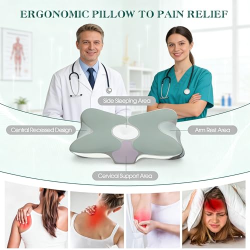 LTHTRADE Cervical Pillow for Neck Pain Relief - Ergonomic Memory Foam Contour Pillows with Cooling Cover & Adjustable Heights, Orthopedic Cervical Pillow for Side, Back & Stomach Sleepers (Grey) - Image 2