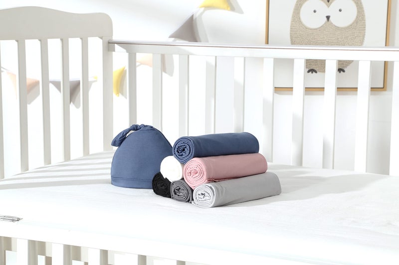 iEvolve Cotton Knitted Baby Swaddle Blanket with Hat Headband Set Newborn Swaddle Wrap Receiving Blankets for Baby Girl Boy 45" x 45"(White) - Image 5
