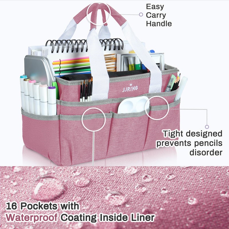 JJRING Craft Organizer Tote Bag, Art Storage Caddy with Multiple Pockets, Pink Sewing Bag for Art, Craft, Scrapbooking, School, Medical, and Office Supplies Storage - Image 4