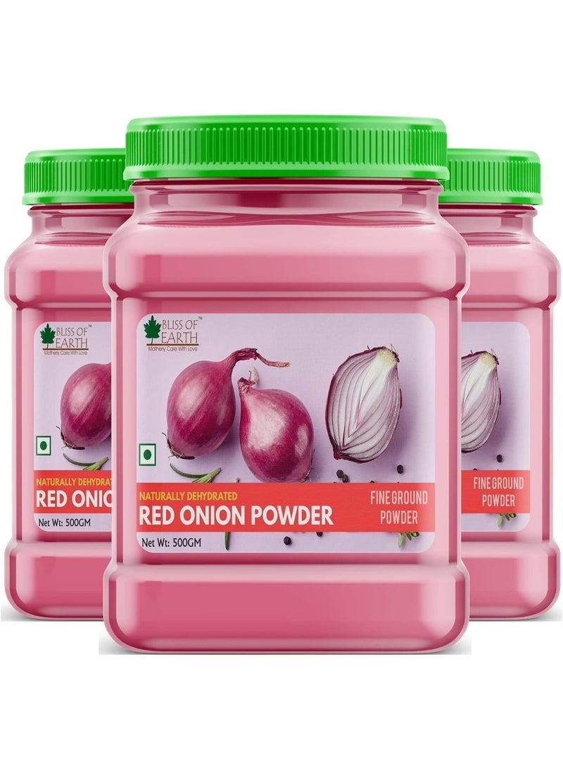BLISS OF EARTH Natural Red Onion Powder Dehydrated Good For Cooking and Hair Growth Pack of 3x500Gm - Image 1