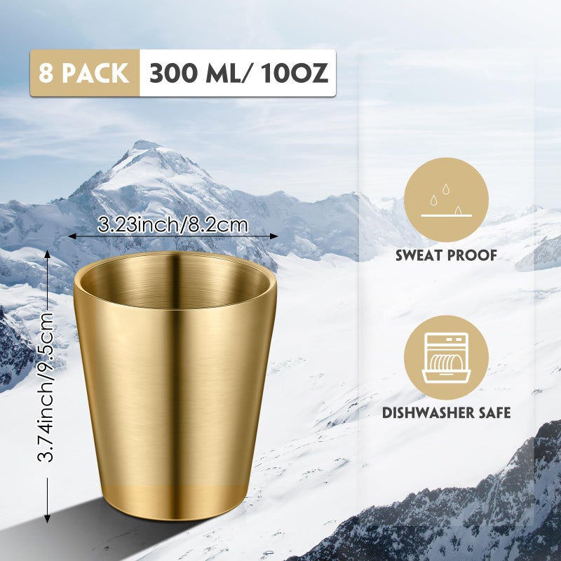 Mimorou 8 Pack Stainless Steel Insulated Cup 10 oz Metal Tumbler Double Wall Vacuum Water Glasses Camping Reusable Mugs BBQ Home Office Party Coffee(Gold) - Image 2