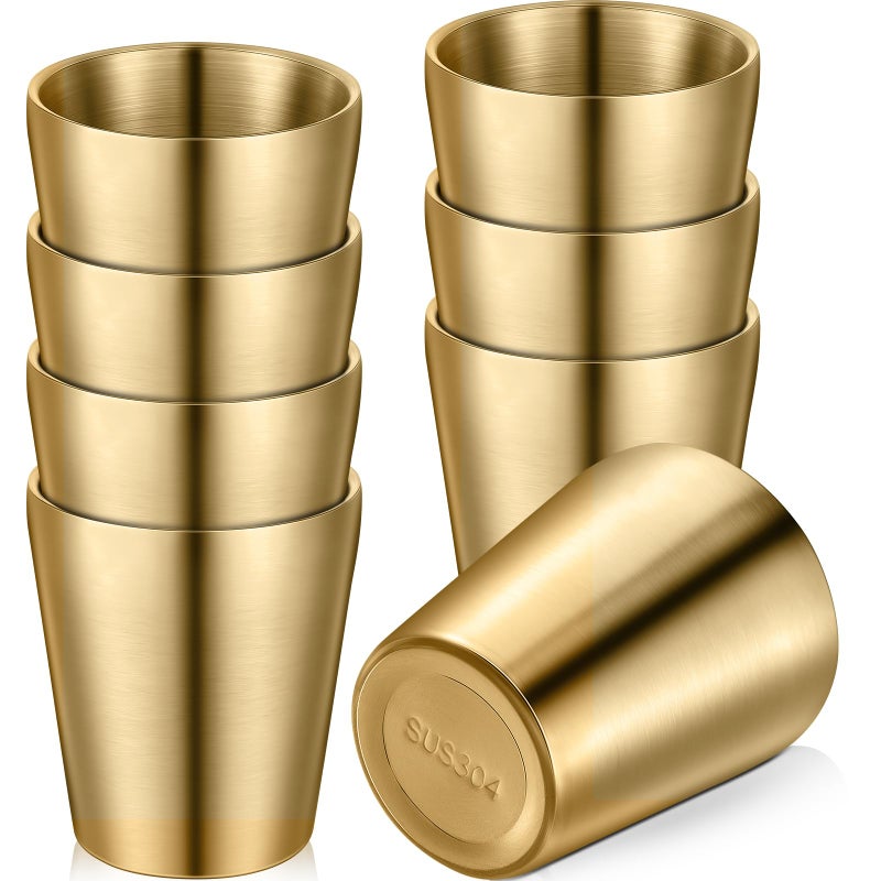 Mimorou 8 Pack Stainless Steel Insulated Cup 10 oz Metal Tumbler Double Wall Vacuum Water Glasses Camping Reusable Mugs BBQ Home Office Party Coffee(Gold) - Image 1