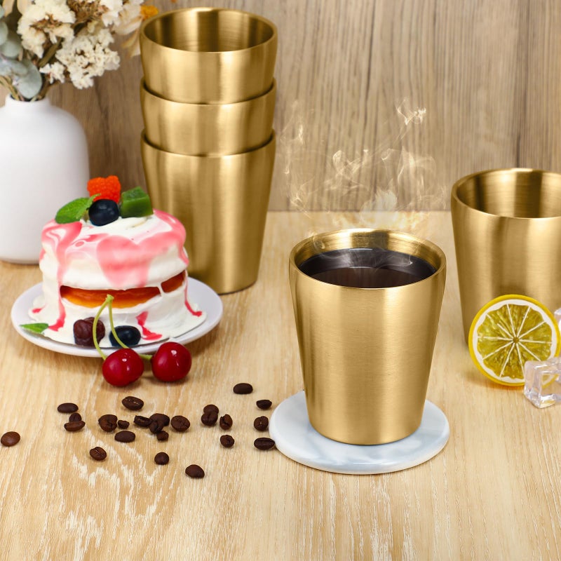 Mimorou 8 Pack Stainless Steel Insulated Cup 10 oz Metal Tumbler Double Wall Vacuum Water Glasses Camping Reusable Mugs BBQ Home Office Party Coffee(Gold) - Image 5