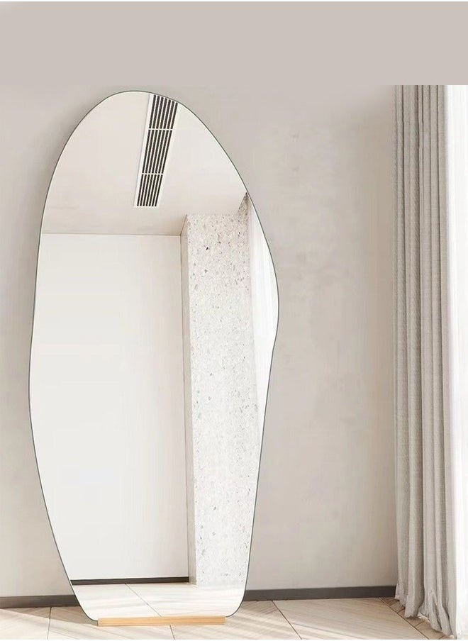 fashionhome Modern Scandinavian Design Full Length Mirror Standing Hanging or Leaning Against Wall Large Bedroom Floor Mirror Dressing Mirror Wall-Mounted Mirror Wood Frame Wavy Mirror Round Corner 50x160 cm  - Image 2