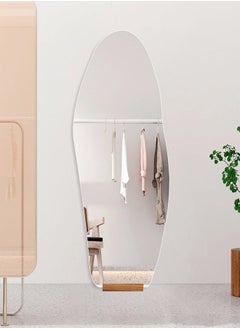 fashionhome Modern Scandinavian Design Full Length Mirror Standing Hanging or Leaning Against Wall Large Bedroom Floor Mirror Dressing Mirror Wall-Mounted Mirror Wood Frame Wavy Mirror Round Corner 50x160 cm  - Image 3