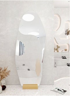 fashionhome Modern Scandinavian Design Full Length Mirror Standing Hanging or Leaning Against Wall Large Bedroom Floor Mirror Dressing Mirror Wall-Mounted Mirror Wood Frame Wavy Mirror Round Corner 50x160 cm  - Image 1