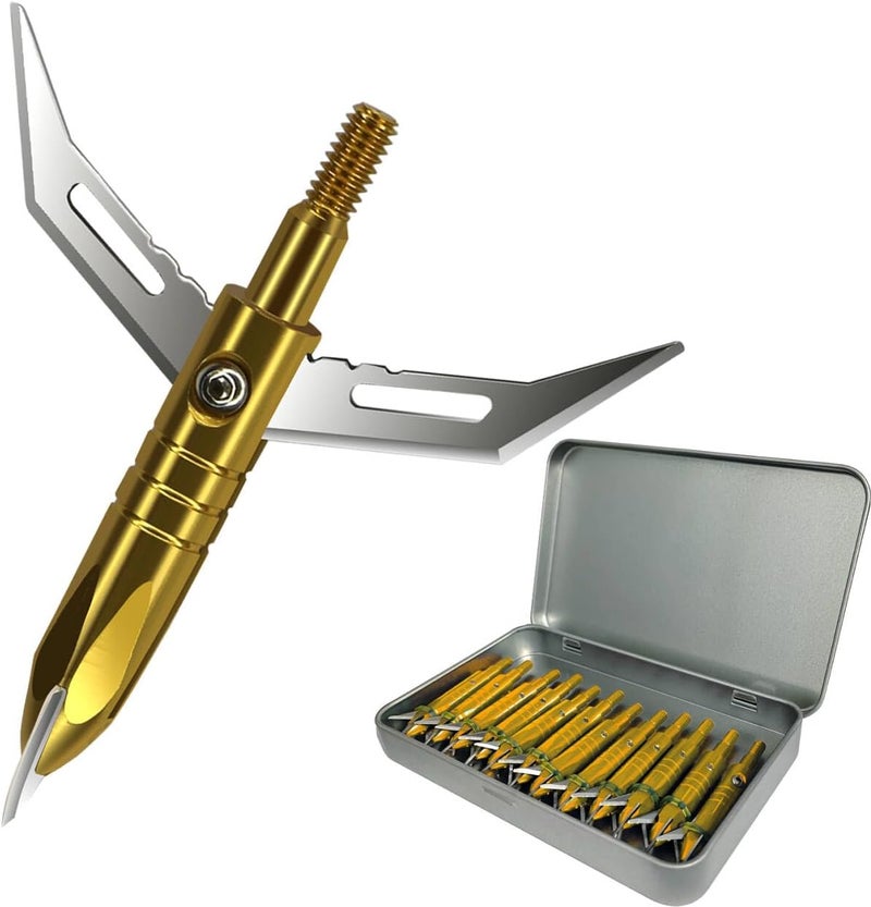 e5e10 12pcs Hunting Broadheads 100 Grain Archery Broadheads 420 Stainless Steel Higher Hardness 2-Blades + 1 pc Broadhead Case for Arrowheads - Image 1
