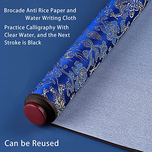 Flylin Calligraphy Cloth, Reusable Chinese Calligraphy Practicing Tool Magic Water Painting Paper Ten Thousand Times Writing Cloth Scroll for Home School (Blue) - Image 5
